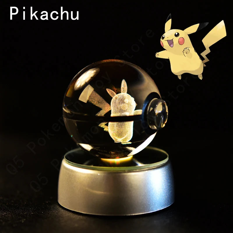 Pokemon Crystal Ball 3D Pikachu Mewtwo Mew Gengar Night Light Lamp Base Pokeball Crystal Pokemon Glass Ball Figure Birthday Gift