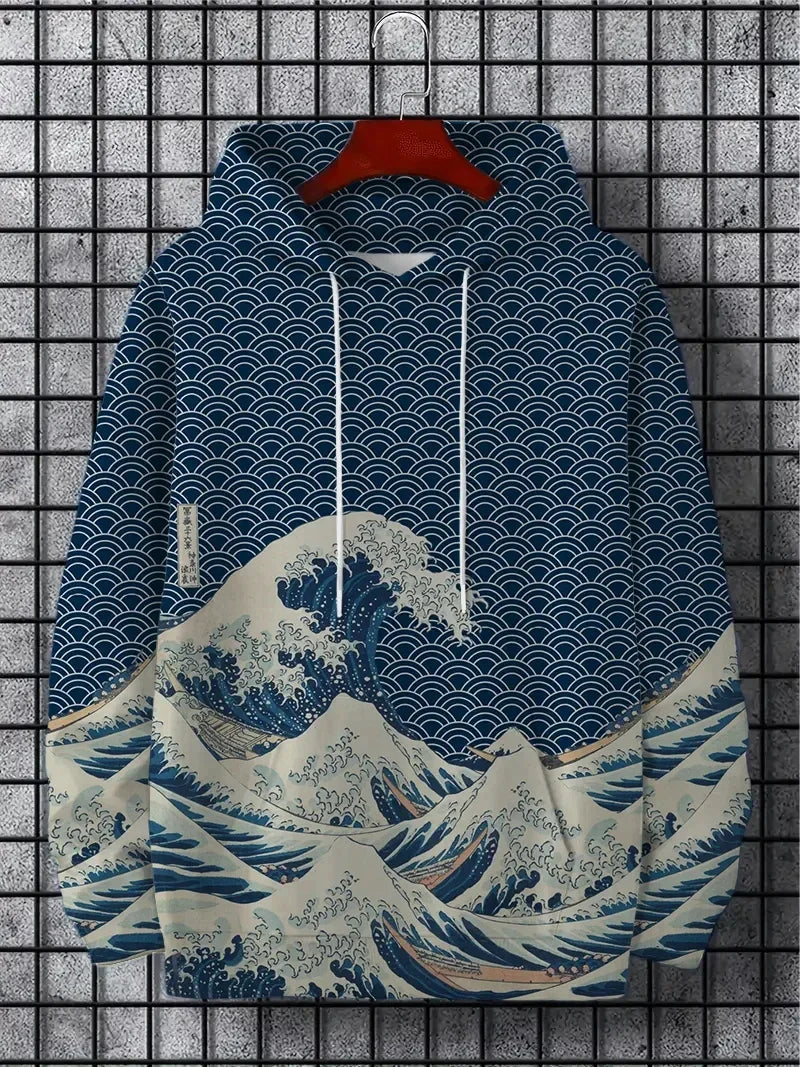 Fun Japanese Harajuku fashion men's hoodie casual y2k hoodie men's autumn and winter sea whale pattern sports hoodie