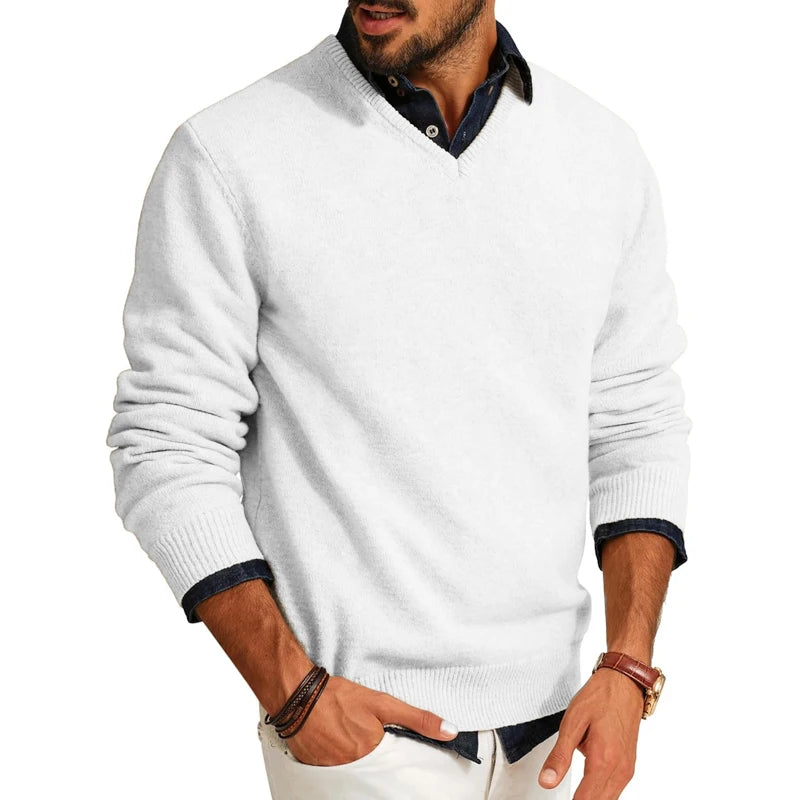 Mens Casual V Neck Pullover Sweaters Lightweight Wool Long Sleeve Knit Sweater Slim Fit Outwear Autumn Business Tops