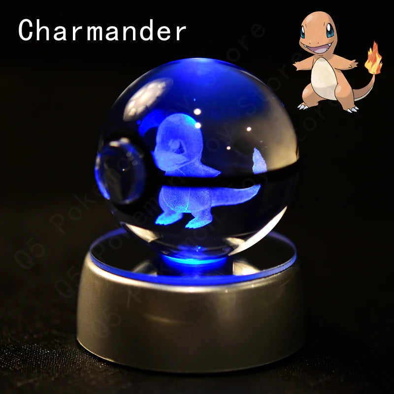 Pokemon Crystal Ball 3D Pikachu Mewtwo Mew Gengar Night Light Lamp Base Pokeball Crystal Pokemon Glass Ball Figure Birthday Gift