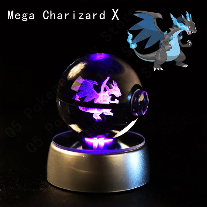 Pokemon Crystal Ball 3D Pikachu Mewtwo Mew Gengar Night Light Lamp Base Pokeball Crystal Pokemon Glass Ball Figure Birthday Gift