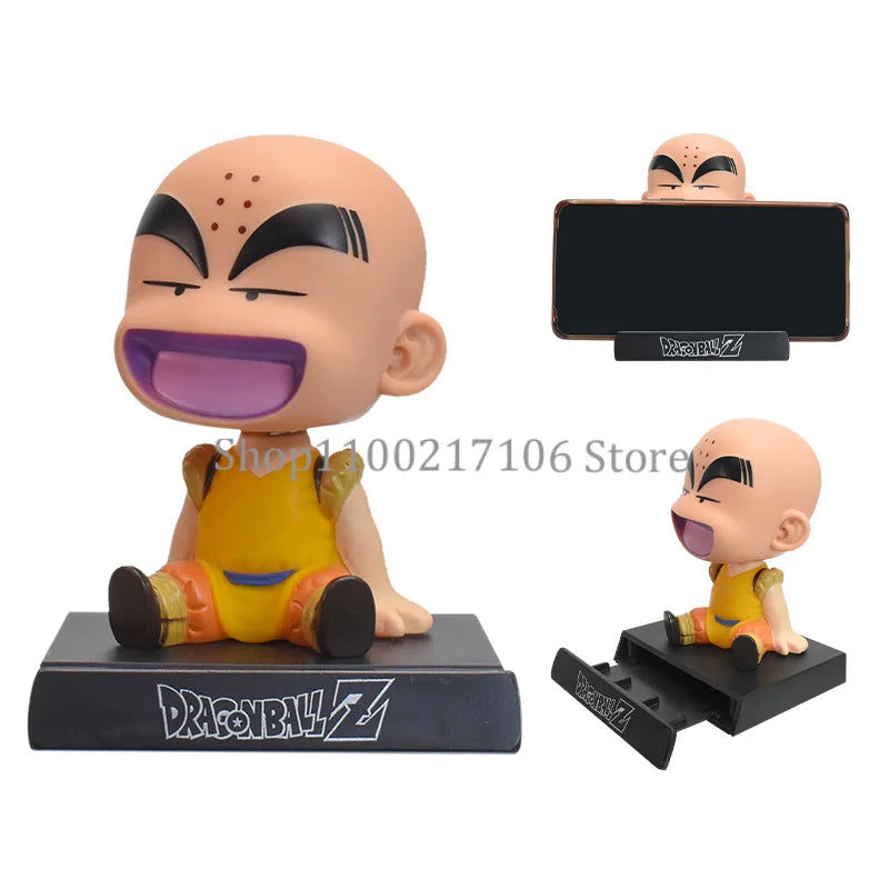 Anime Dragon Ball Z Son Goku Kuririn Shaking Head Doll PVC Action Figure Phone Bracket Car Decoration Figurine Model Toy Gifts