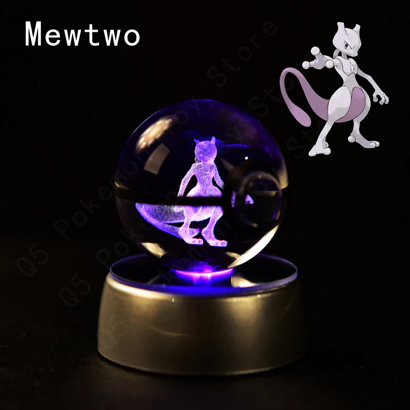 Pokemon Crystal Ball 3D Pikachu Mewtwo Mew Gengar Night Light Lamp Base Pokeball Crystal Pokemon Glass Ball Figure Birthday Gift