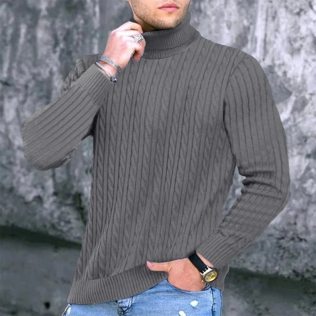 Autumn Winter New Men's Knit Sweater High Neck Warmth Fashion Solid Color Slim Fit Male Bottoming Tops Jacquard Pullovers