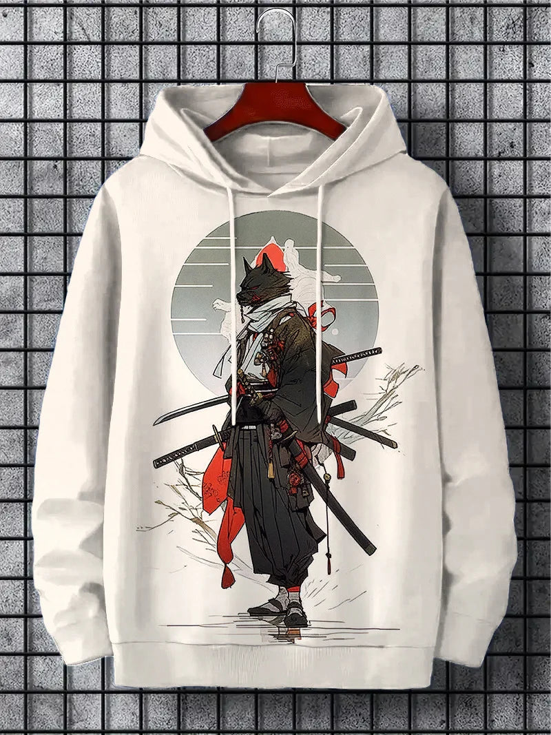 Samurai Men's Hoodie Print Y2k Sweatshirt Harajuku Hooded Shirt Pullover Casual Oversized Long Sleeve Sport Top Men's Clothing