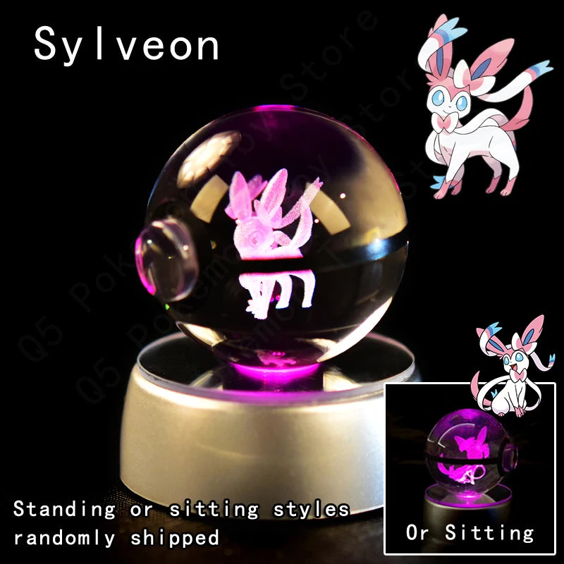 Pokemon Crystal Ball 3D Pikachu Mewtwo Mew Gengar Night Light Lamp Base Pokeball Crystal Pokemon Glass Ball Figure Birthday Gift