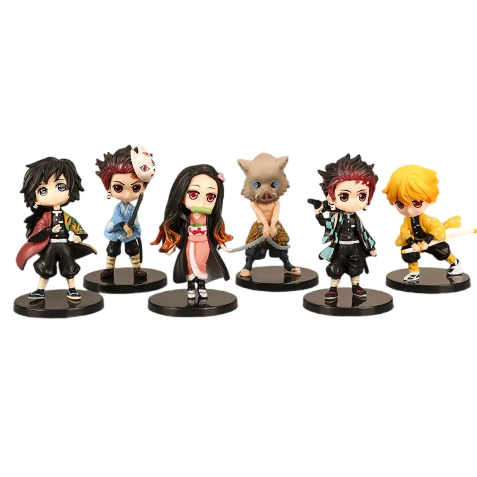 6Pcs Set Anime Demon Slayer Figure 7cm Kamado Tanjirou Kamado Nezuko Mini Cute Edition Pvc Doll Toy Desktop Ornament Gift