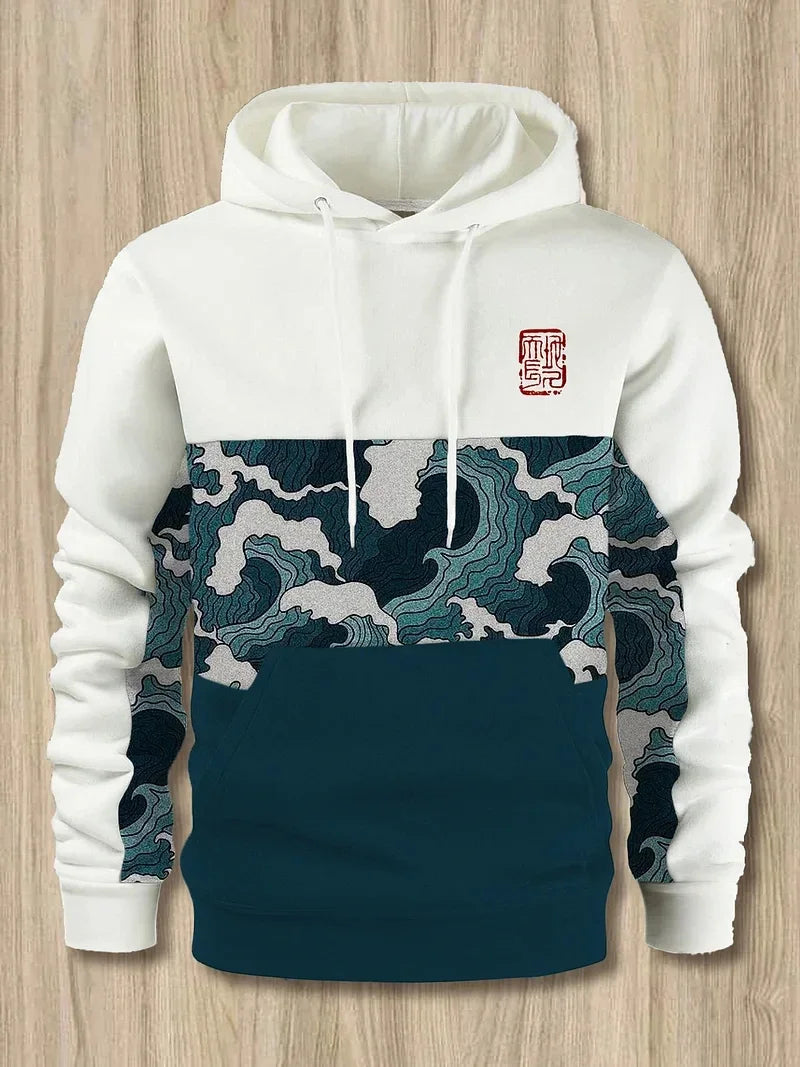 Fun Japanese Harajuku fashion men's hoodie casual y2k hoodie men's autumn and winter sea whale pattern sports hoodie