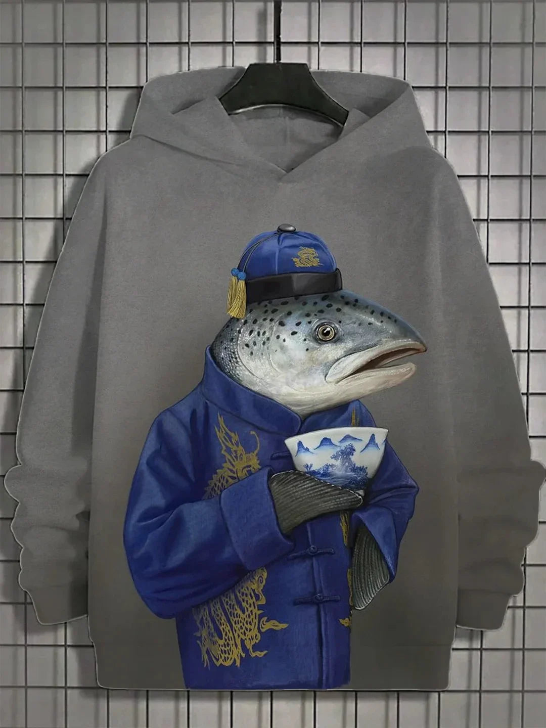 Fun Japanese Harajuku fashion men's hoodie casual y2k hoodie men's autumn and winter sea whale pattern sports hoodie