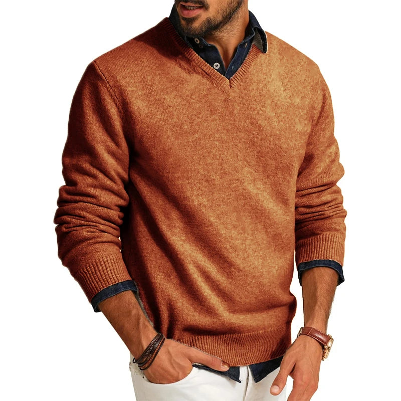 Mens Casual V Neck Pullover Sweaters Lightweight Wool Long Sleeve Knit Sweater Slim Fit Outwear Autumn Business Tops