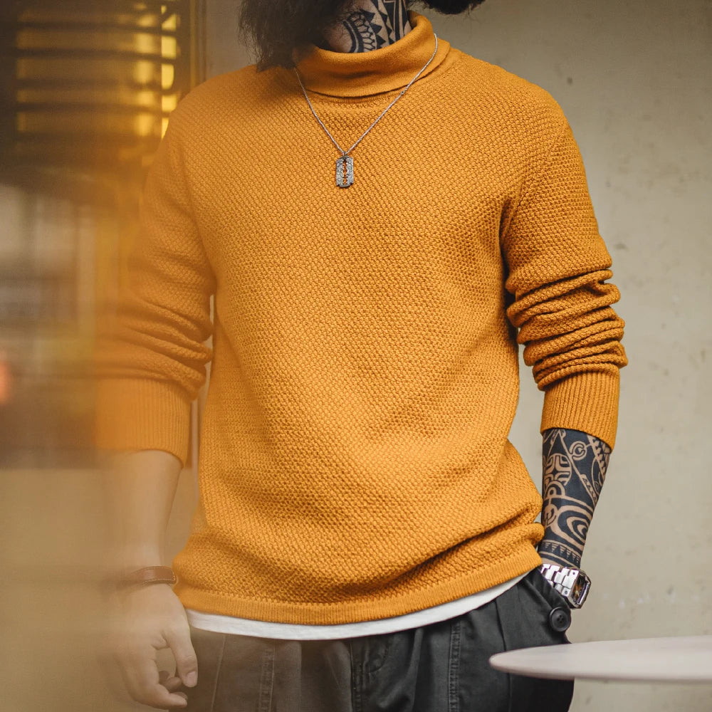 Maden New Vintage Half - Turtleneck Knitted Sweater Yellow Base Layer Pullover Warm Inner Wear for Men's Autumn and Winter Tops