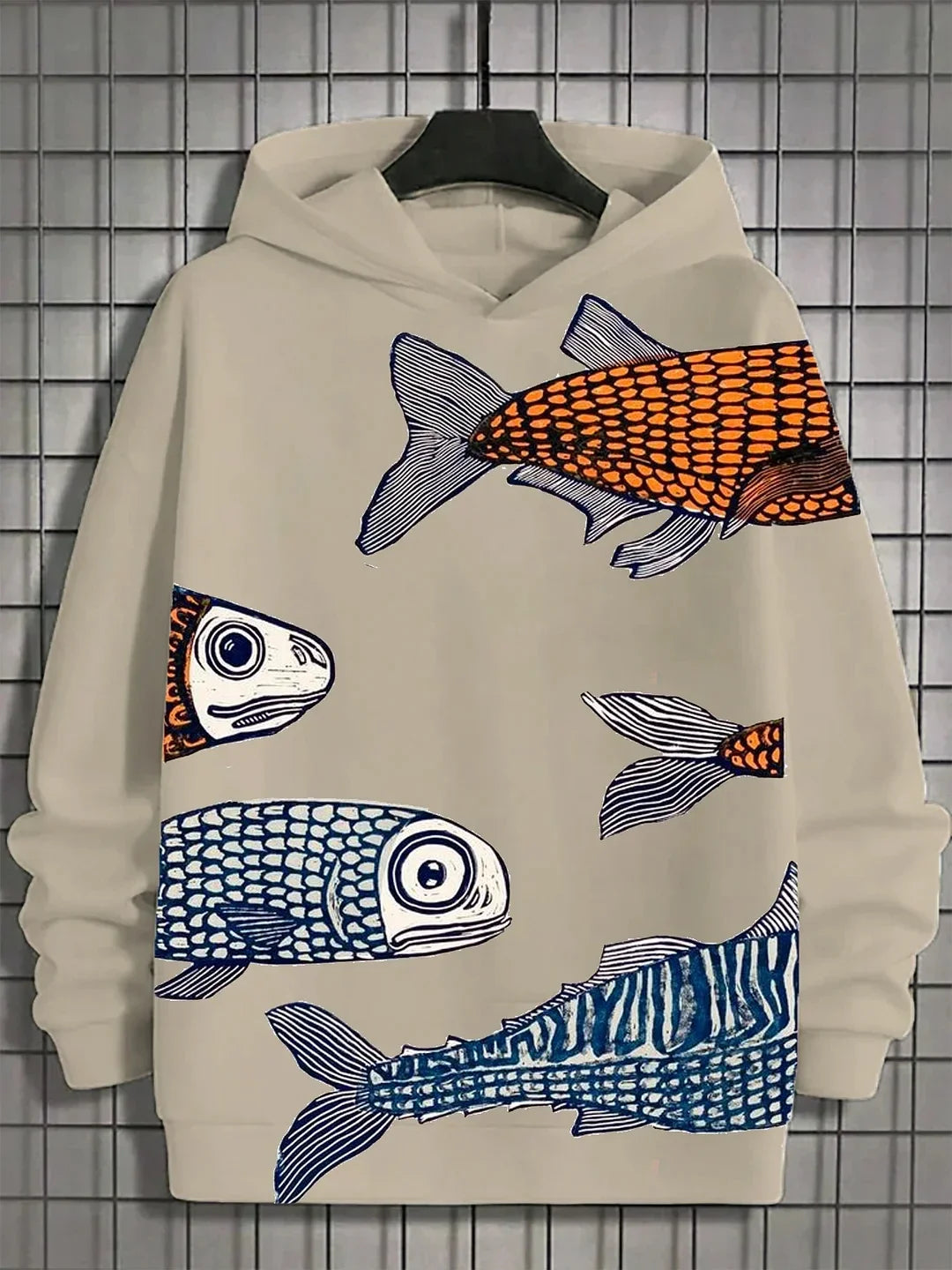 Fun Japanese Harajuku fashion men's hoodie casual y2k hoodie men's autumn and winter sea whale pattern sports hoodie