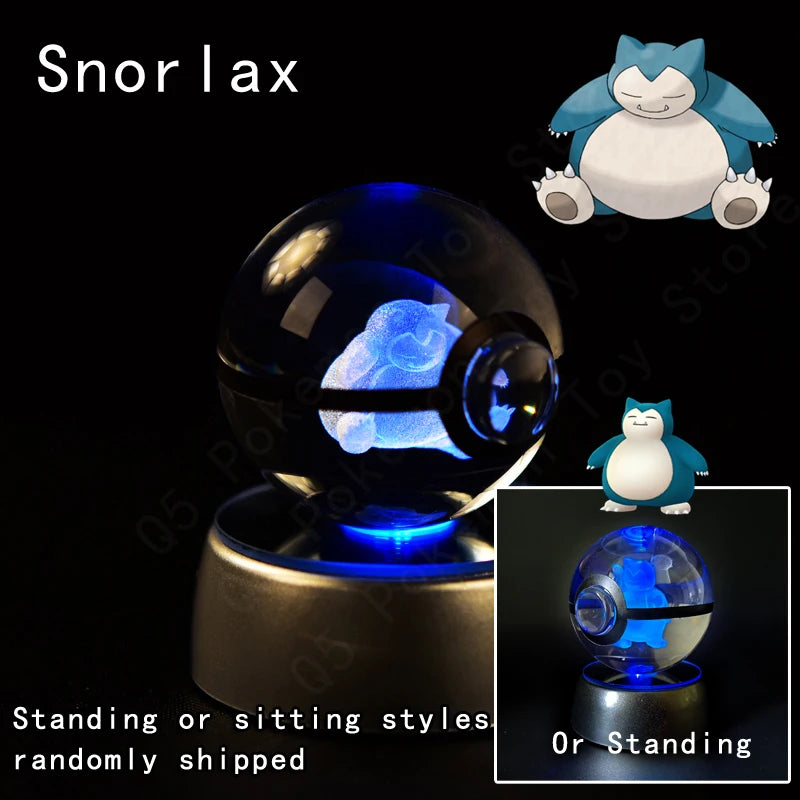 Pokemon Crystal Ball 3D Pikachu Mewtwo Mew Gengar Night Light Lamp Base Pokeball Crystal Pokemon Glass Ball Figure Birthday Gift