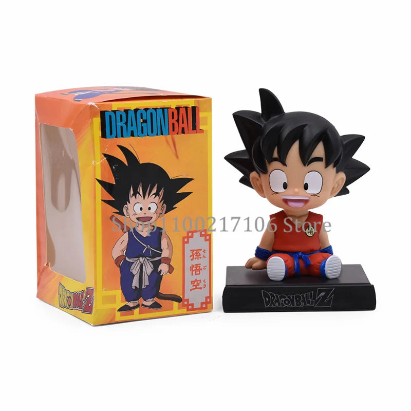 Anime Dragon Ball Z Son Goku Kuririn Shaking Head Doll PVC Action Figure Phone Bracket Car Decoration Figurine Model Toy Gifts