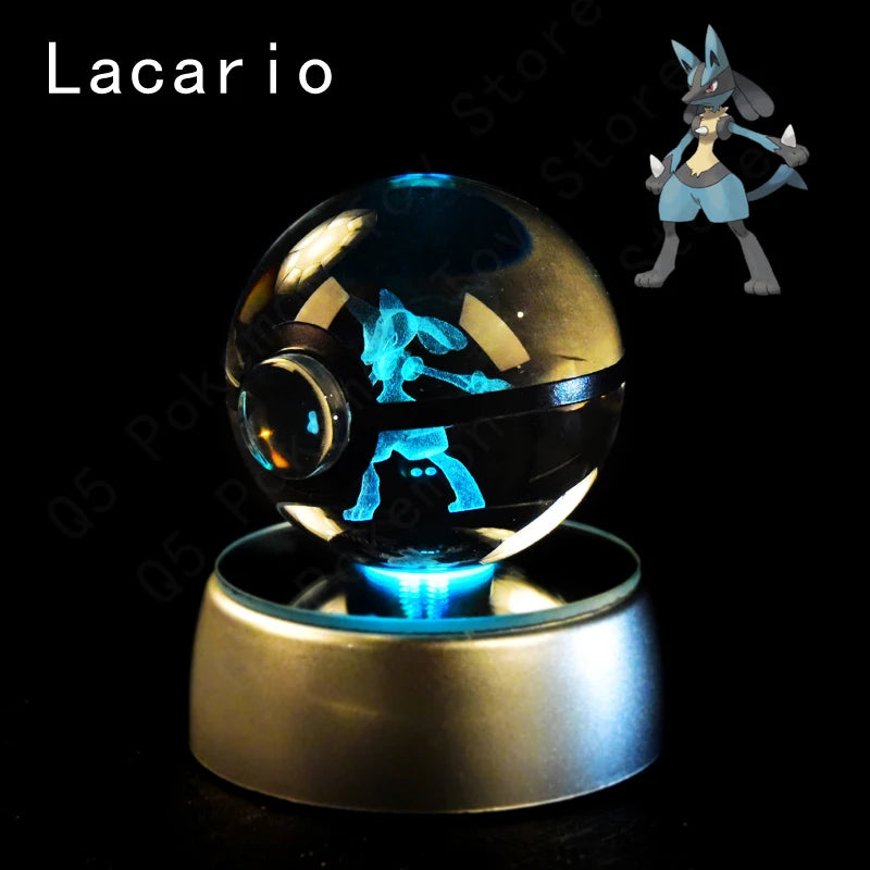 Pokemon Crystal Ball 3D Pikachu Mewtwo Mew Gengar Night Light Lamp Base Pokeball Crystal Pokemon Glass Ball Figure Birthday Gift