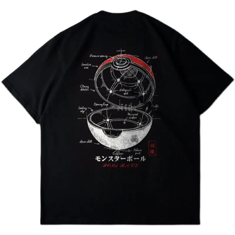 Tyrant Studio 2D-style Pokémon Collaboration Pokeball 3D Short-sleeved T-shirt for Men and Women, Loose Streetwear Brand