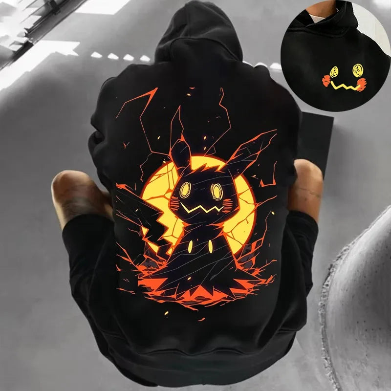 Pokémon Fun Mimikyu Glow Print Hoodie for Men and Women 2025 Autumn/Winter New Y2K Harajuku Plus Size Casual Sweatshirt Top