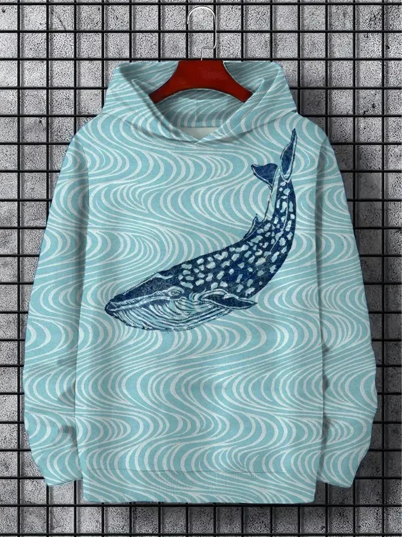 Fun Japanese Harajuku fashion men's hoodie casual y2k hoodie men's autumn and winter sea whale pattern sports hoodie