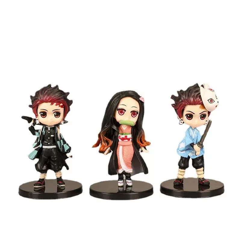 6Pcs Set Anime Demon Slayer Figure 7cm Kamado Tanjirou Kamado Nezuko Mini Cute Edition Pvc Doll Toy Desktop Ornament Gift
