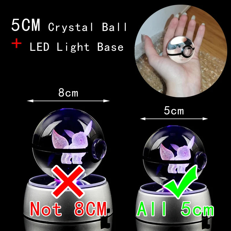 Pokemon Crystal Ball 3D Pikachu Mewtwo Mew Gengar Night Light Lamp Base Pokeball Crystal Pokemon Glass Ball Figure Birthday Gift