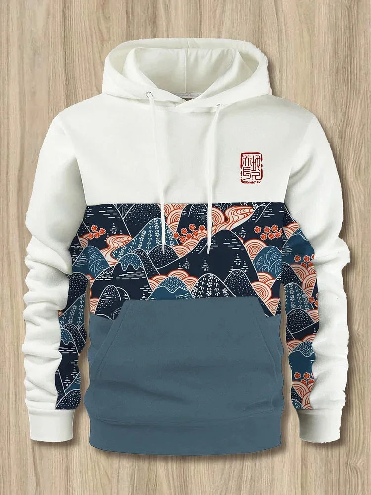 Fun Japanese Harajuku fashion men's hoodie casual y2k hoodie men's autumn and winter sea whale pattern sports hoodie